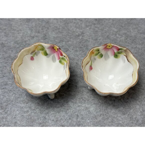 Hand-Painted Nippon Footed Salt Dips Floral Design 1950s - Picture 5 of 6